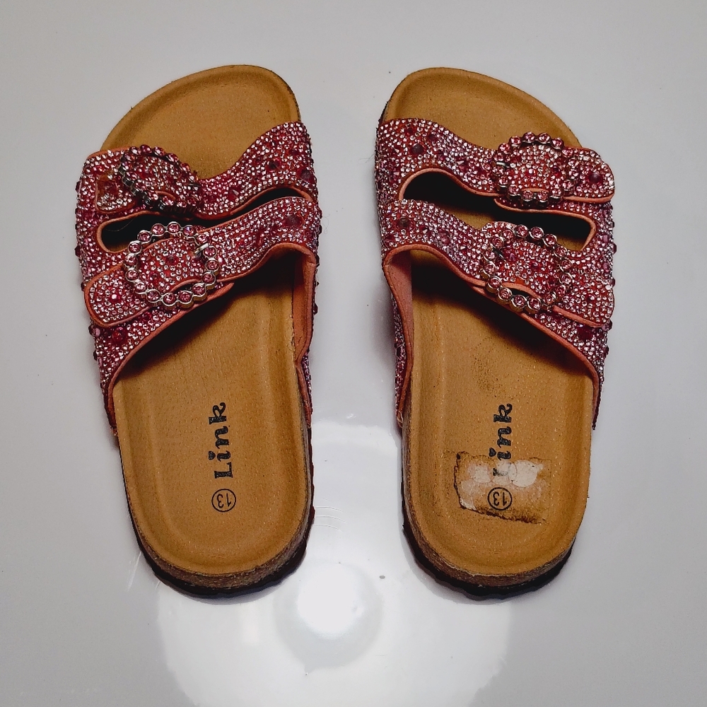 Link Pink Rhinestone Little Girls Sandals Size 13. - Picture 3 of 13